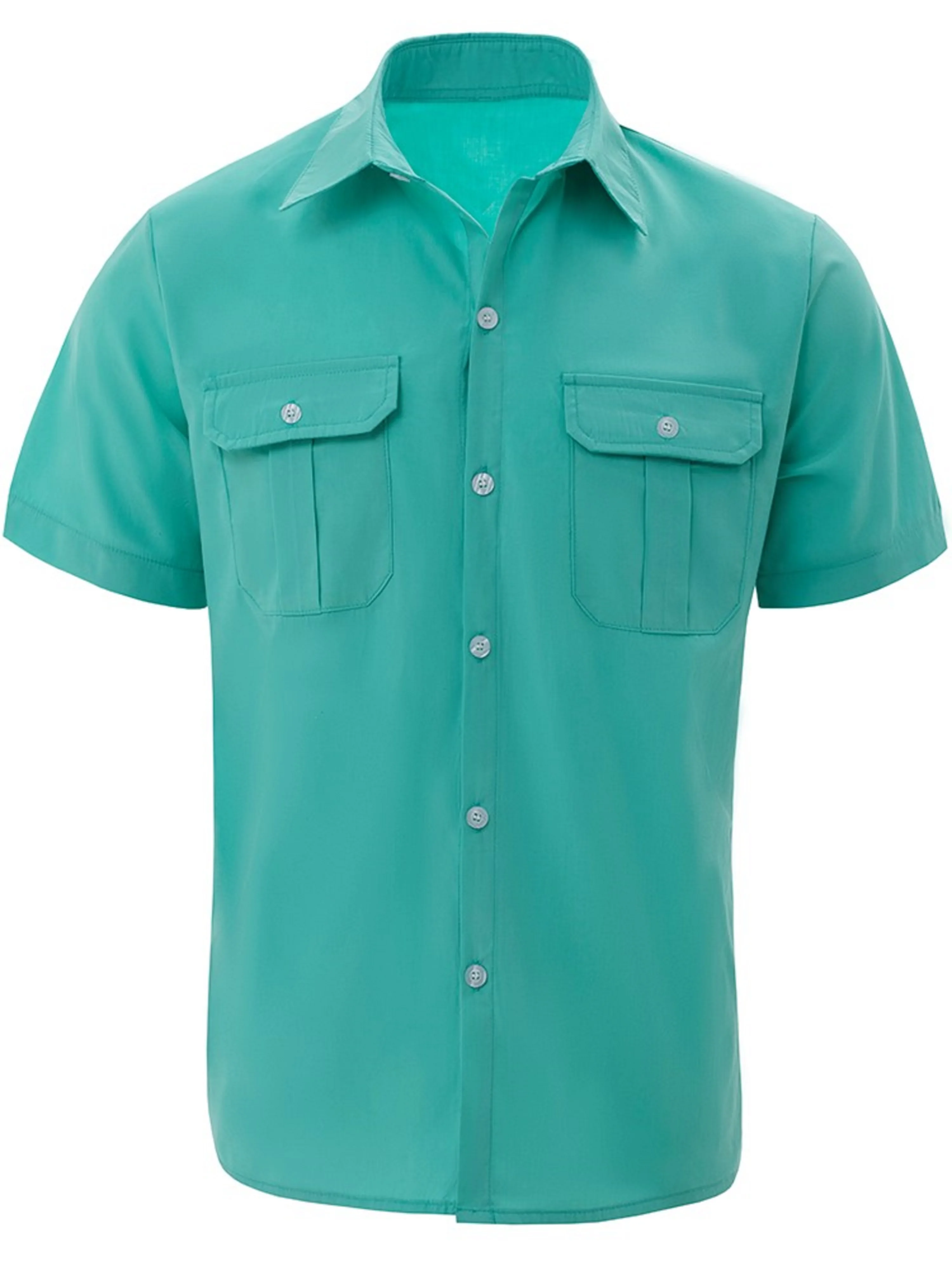 Herren Sommer Revers festes Kurzarmhemd mit zwei Taschen Casual Button Comfort Cardigan – Detail 8