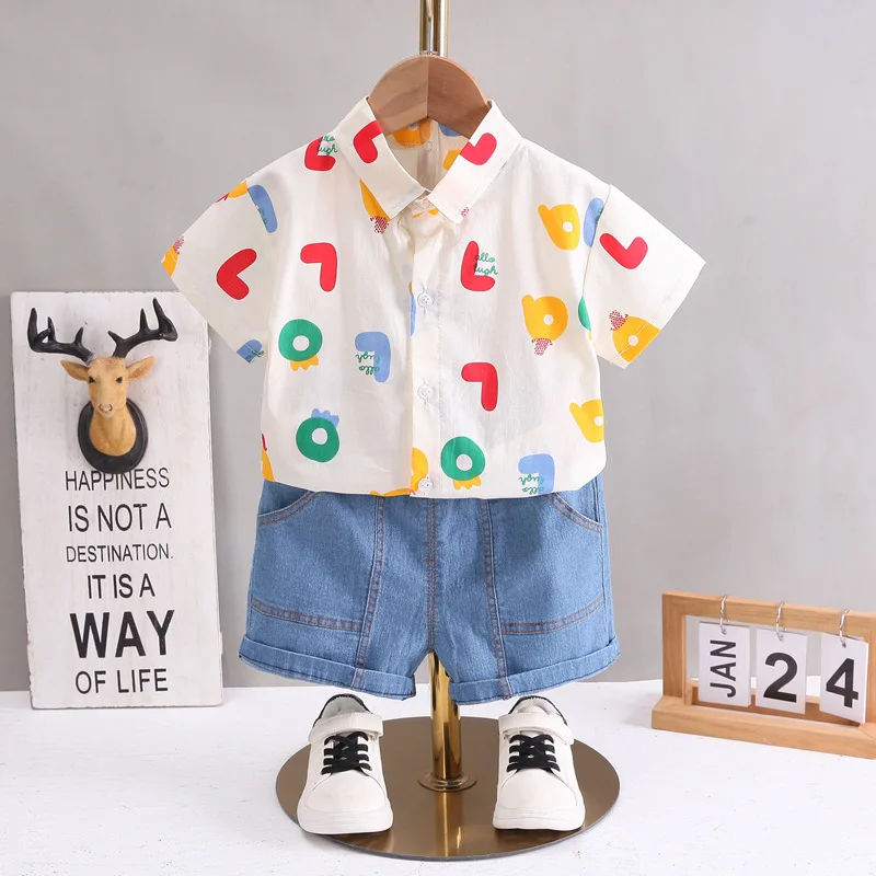 

Children Clothing Set Boy Clothes Summer Suit Baby Sets Cute Cotton Tshirt Pants Toddler Fresh Beachwear Soft Tracksuit GY03145