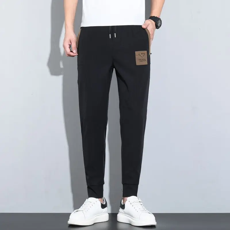 

Summer Ice Silk Thin Stretch Men's Casual Pants Zipper Pocket Male Fashion All-Match Ankle-Length Pants Men Quality Trousers