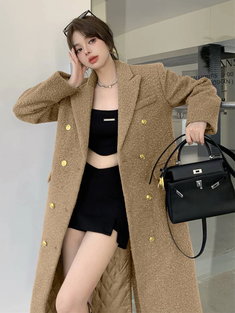 2024 Korean Fashion Autumn New Women Jacket Long Wool Coat Women Elegant Suit High Sense Elegant Coats Woolen Outerwear