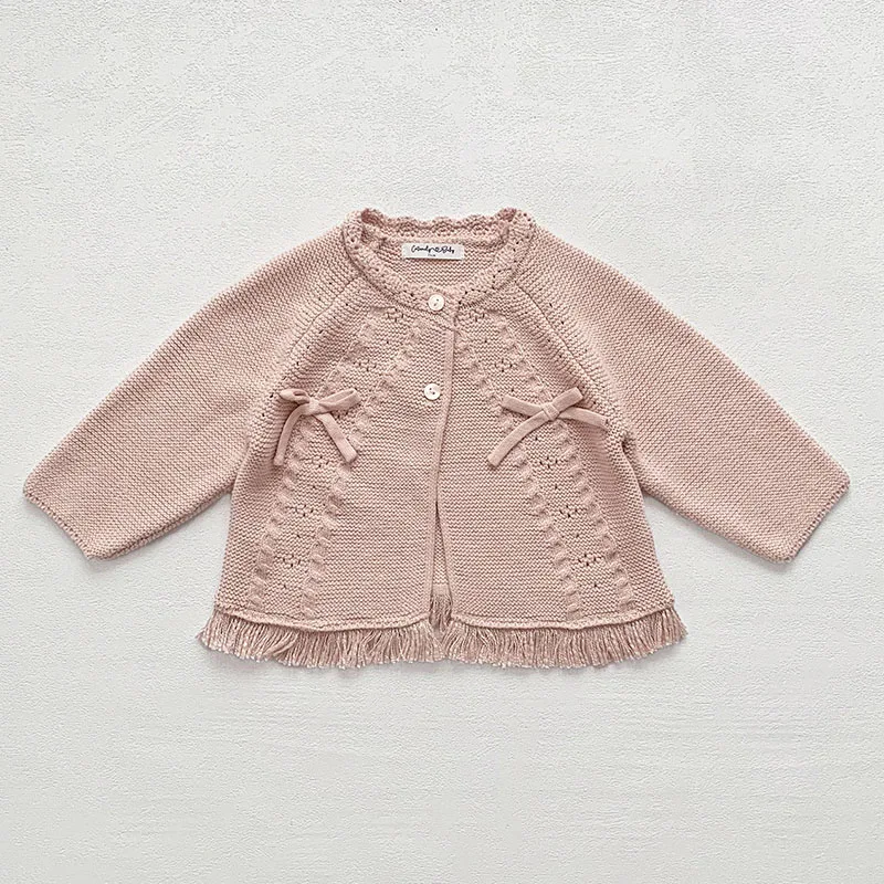 2024 New Autumn Casual Loose Sweater Coat Kids Knitted Cardigan Baby Girls Long Sleeved Solid Color Knitting Cardigan Coat