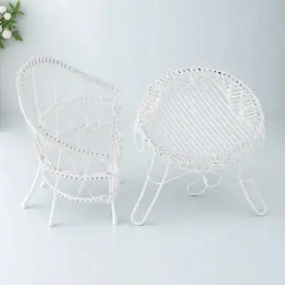 1 conjunto 1 conjunto de casa de bonecas mesa cadeira ferro mini quarto móveis ornamento em miniatura prop mini móveis de jardim em miniatura