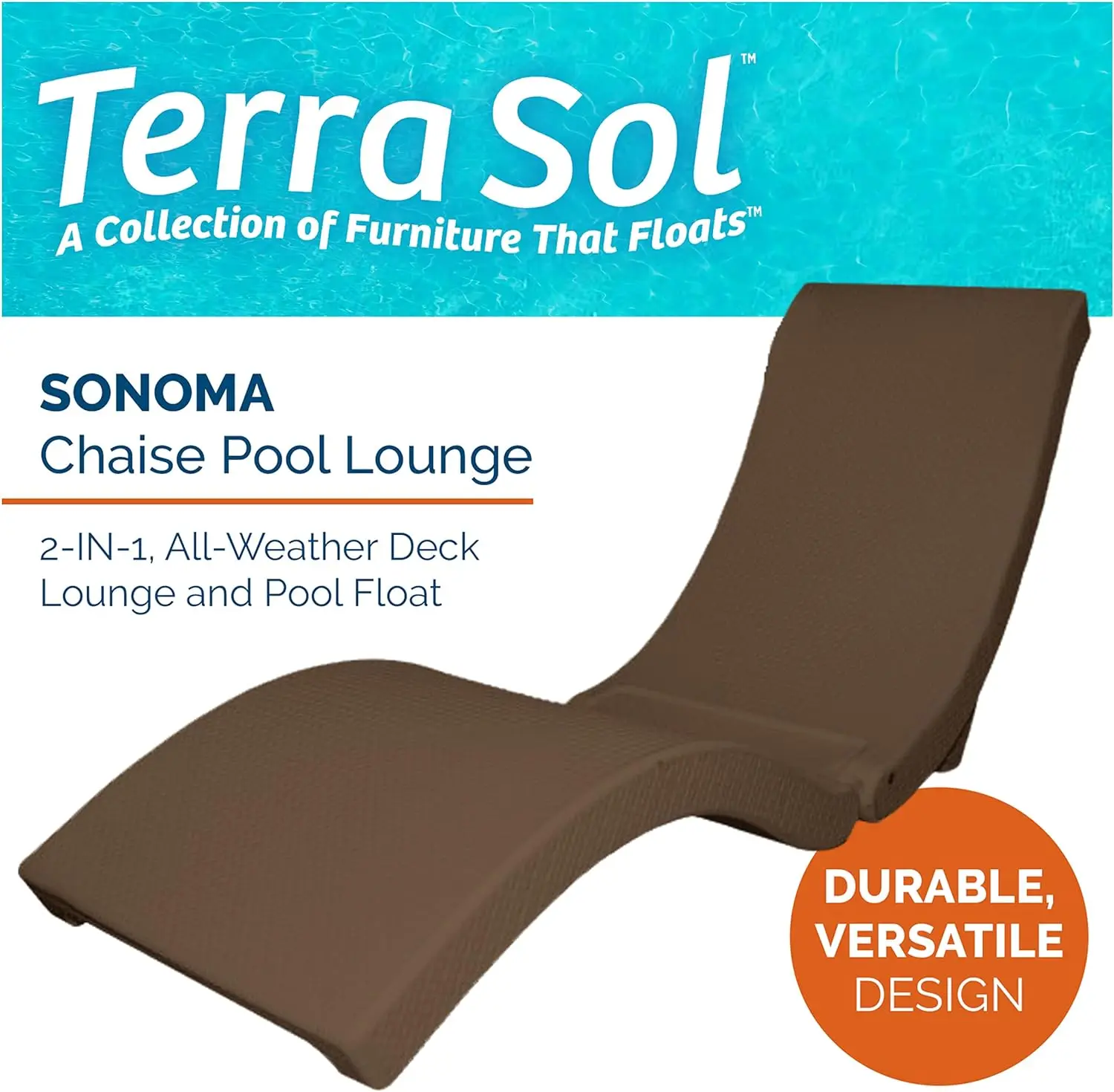 Terra Sol Sonoma 2-in-1 zwembadschoenen voor volwassenen en patio-loungestoel Duurzame strandstoel en chaise longue voor buiten Chocolade