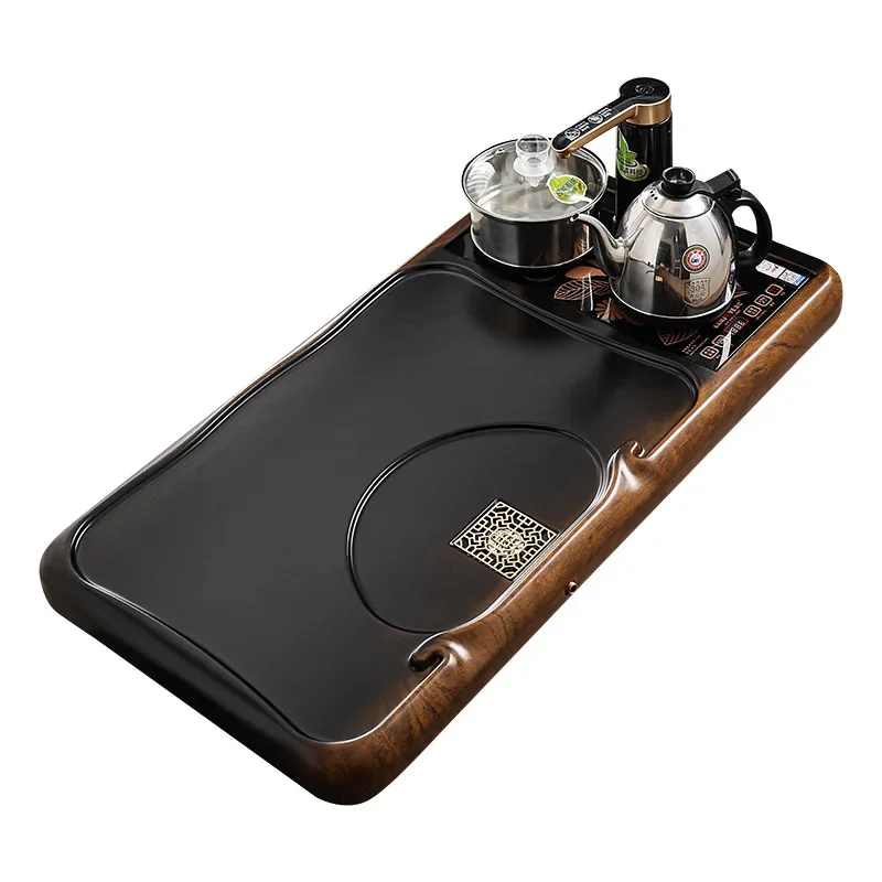 Black sandalwood grain tea tray set is fully automatic and integrated, with induction cooker boiling water