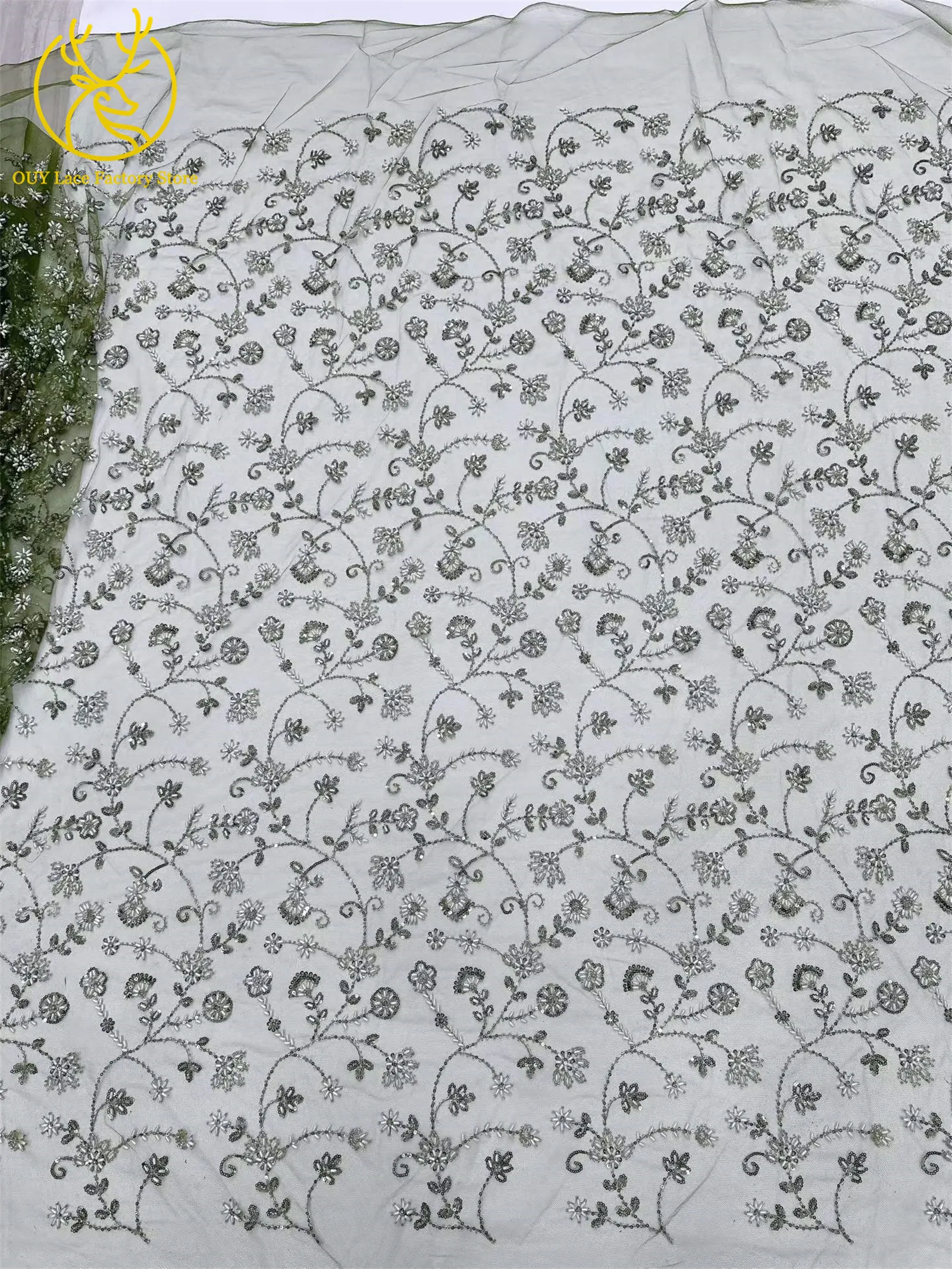 Königsblauer luxuriöser handgefertigter Perlen-Spitzenstoff, 5 Yards, hochwertiger französischer Tüll-Pailletten-Spitzenstoff für Party- und Hochzeitskleider – Detail 6