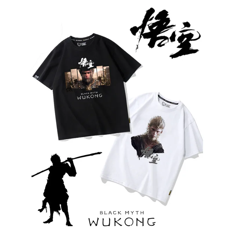 Zwarte Mythe Wukong Spel Dezelfde Stijl Stoom Aap Koning Reis Naar Het Westen Korte Mouwen T-Shirt Mannen En Vrouwen Katoenen Top