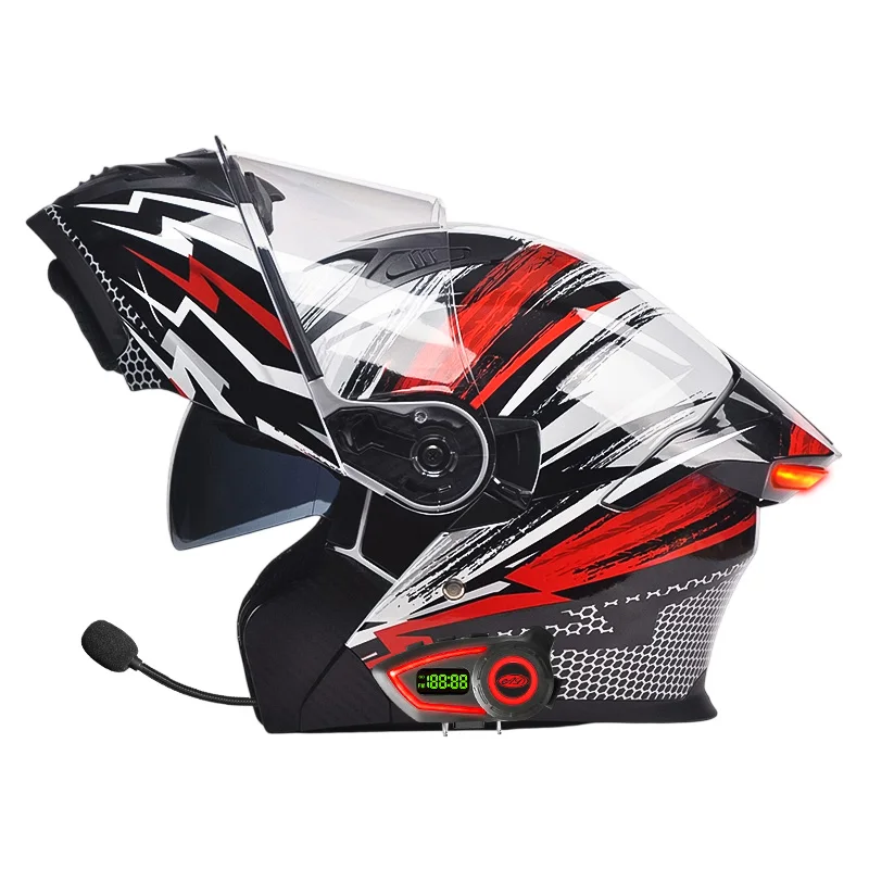 

High Quality LED Intelligence Tail Light Motorcycle Helmet with Bluetooth Dual Lens Motorcycle Flip up Helmet Factory Wholesale