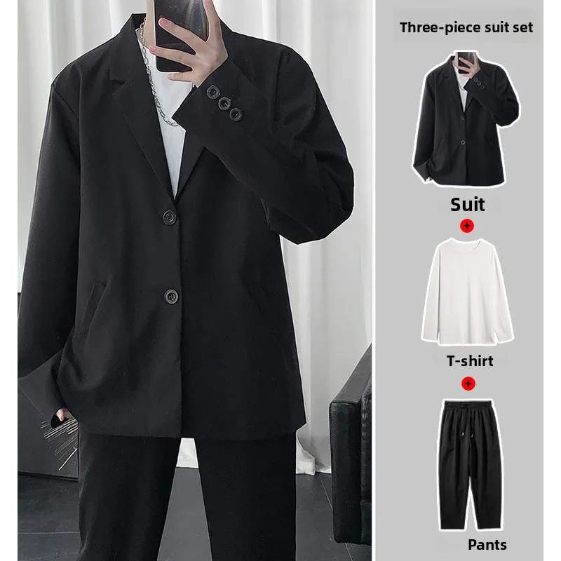 

Повседневный мужской костюм-тройка: модный молодежный пиджак с отложным воротником и длинными рукавами из полиэстера для осени