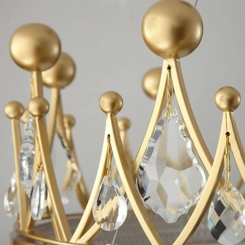 Creative Designer Crystal Crown Pendant Lights Luxury Princess Lamp Children's Room Bedroom Foyer LED Ceiling Chandelier Fixture