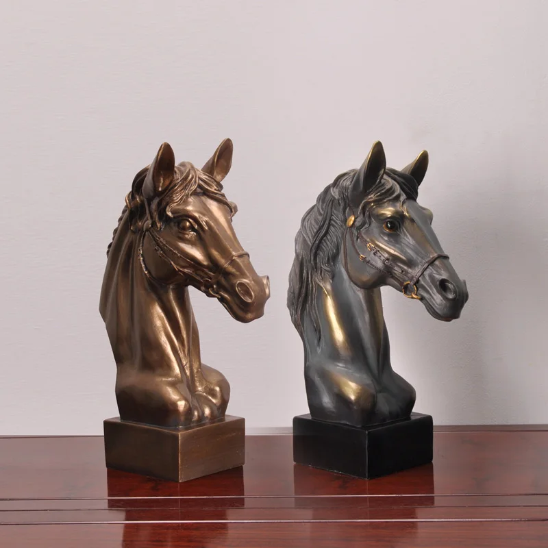 resin Horse head ornaments Sculpture Art Statue Decoration crafts decorative Home Furnishing living room decor flower