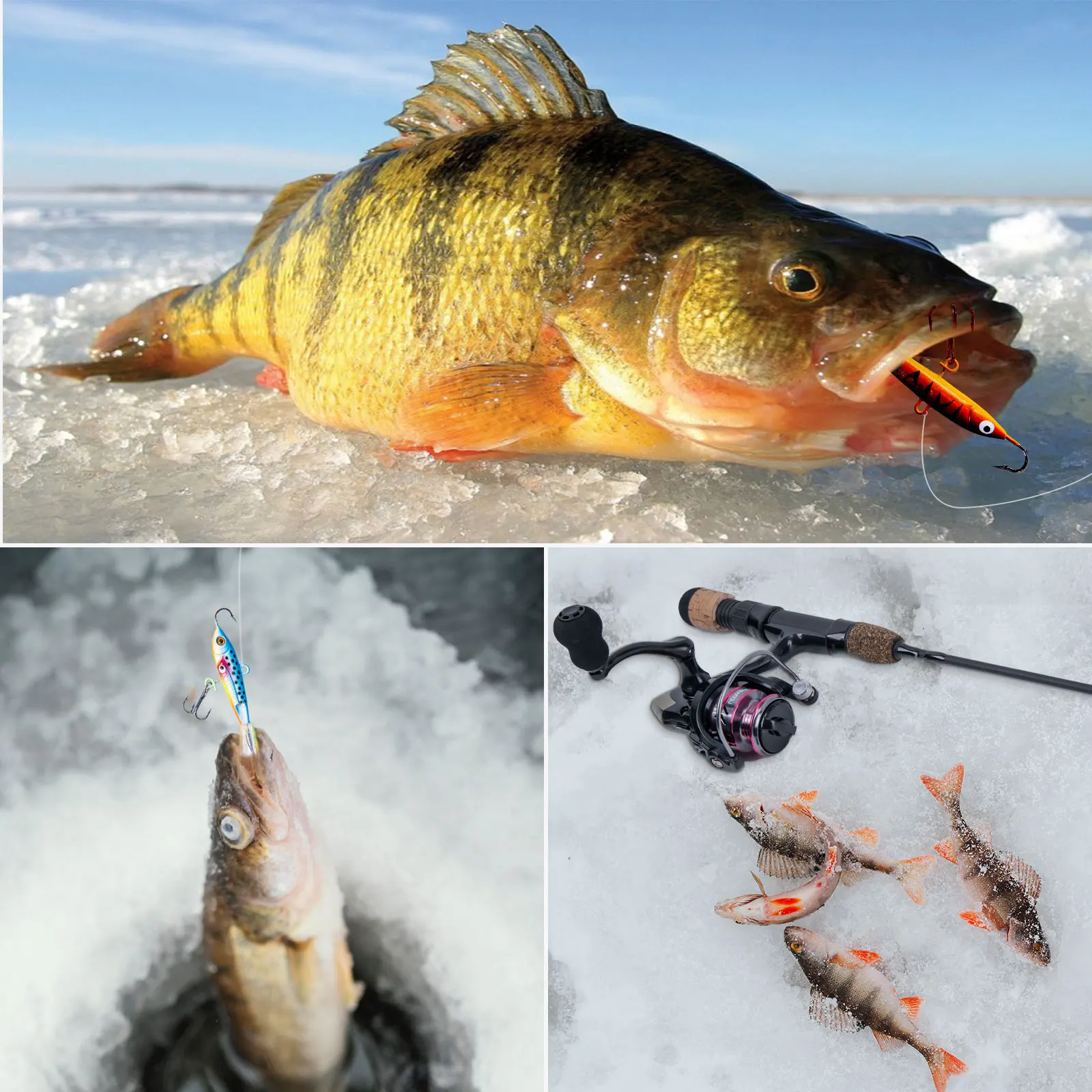 

Набор для зимней рыбалки Goture: удилище-катушка 2-в-1, леска 8 фунтов, различные приманки, держатель для удилища, снаряжение для зимней рыбалки на льду