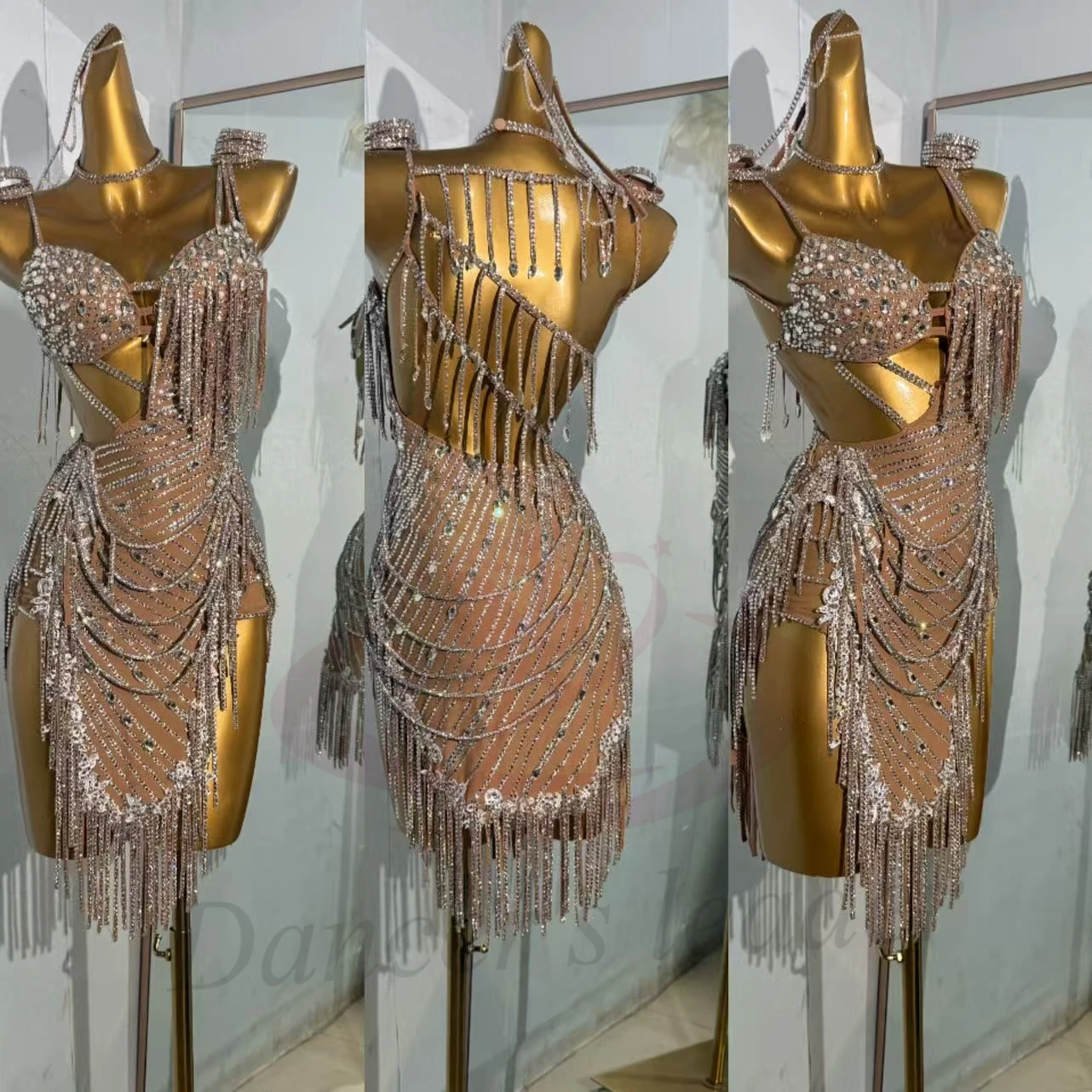 

Latin Dance Costume, Rhinestone, High-end Customized Hollow Diamond Dress for Women, Adults and Children, Samba PerformanceDress