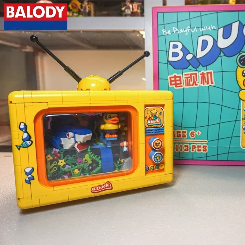 BALODY B.Duck TV blocchi di costruzione assemblati ornamenti giocattolo educativo Kawaii collezione regalo di compleanno modello figura a mano