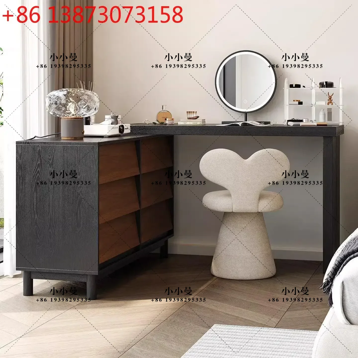 Solid wood dresser chest integrated bedroom end of bed minimalist retro style makeup table