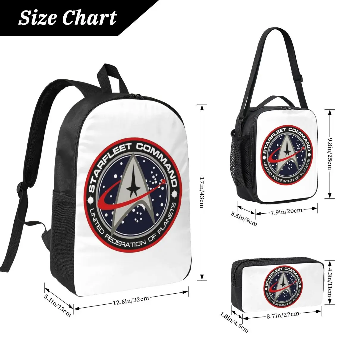 Star Treks Science Fiction TV Series Backpack BookBag School Bag Laptop Shoulder Bags 3ps Insulated Lunch Bag Pencil Case