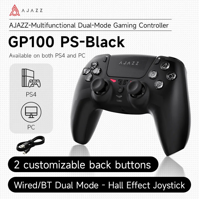 Ajazz GP100 PS draadloze esports-gamecontroller, met dubbele modus, compatibel met PS4/PC, voorzien van een touchscreen en drie verschillende spelmodi.