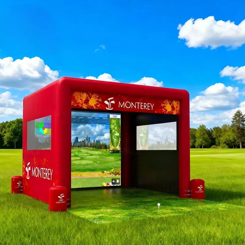

Easy Assembly Custom Inflatable Golf Simulator Enclosure Golf Practicing Game Inflatable Housing with White Projection Screen