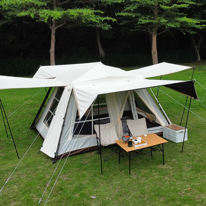

CX outdoor, two bedrooms and one living room vinyl rain and sun protection big tent 4-6 people camping leisure camping