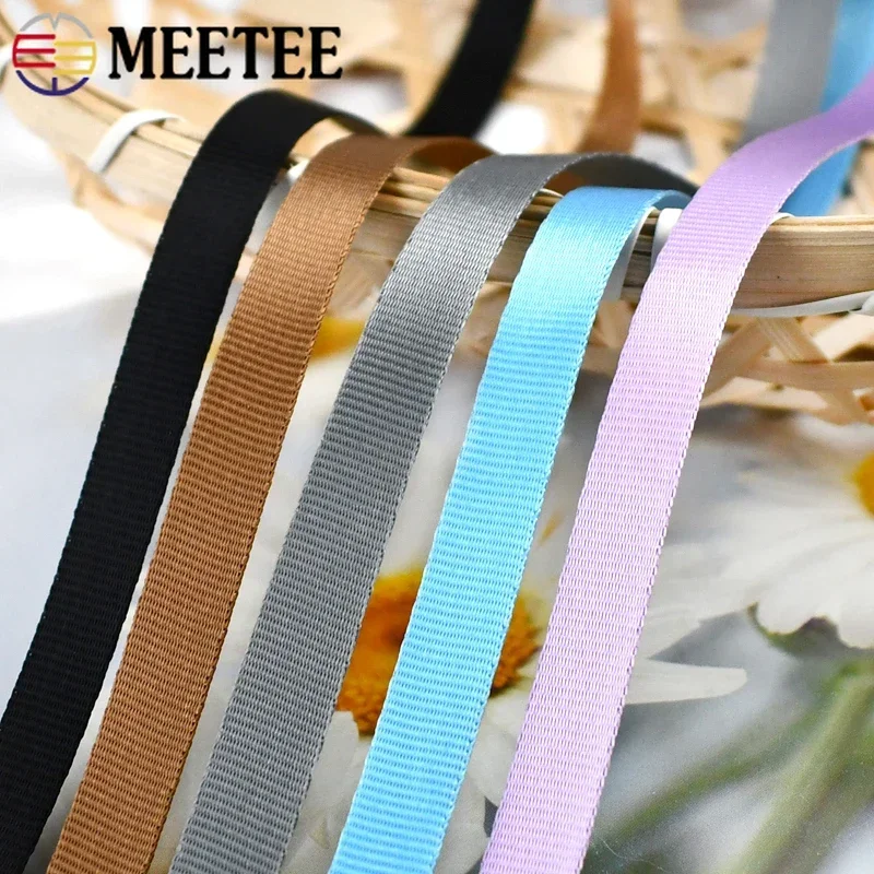 45Meters Meetee 10mm Colorful Nylon Webbing Ribbon Straps Bias Tape for Handmade Work Cards Strap Clothing Sewing Accessories