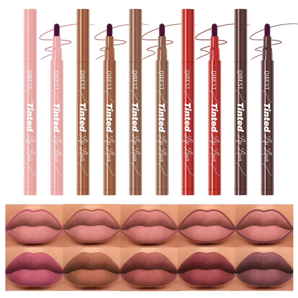 Matte Chocolate Lipstick Lipliner Pen Soft Lasting Liquid Lip Liner Non-Drying Waterproof Plumping Outline Lips Contour Makeup