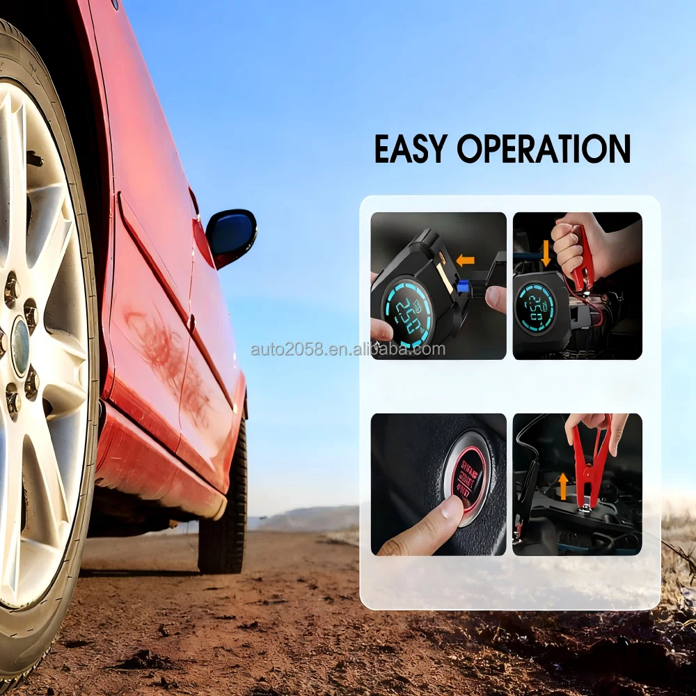 Multi-functional Portable Car Motorcycle Battery Booster Jump Starter 16000mAh 150W USB-C Digital Screen Spark Proof LED Light