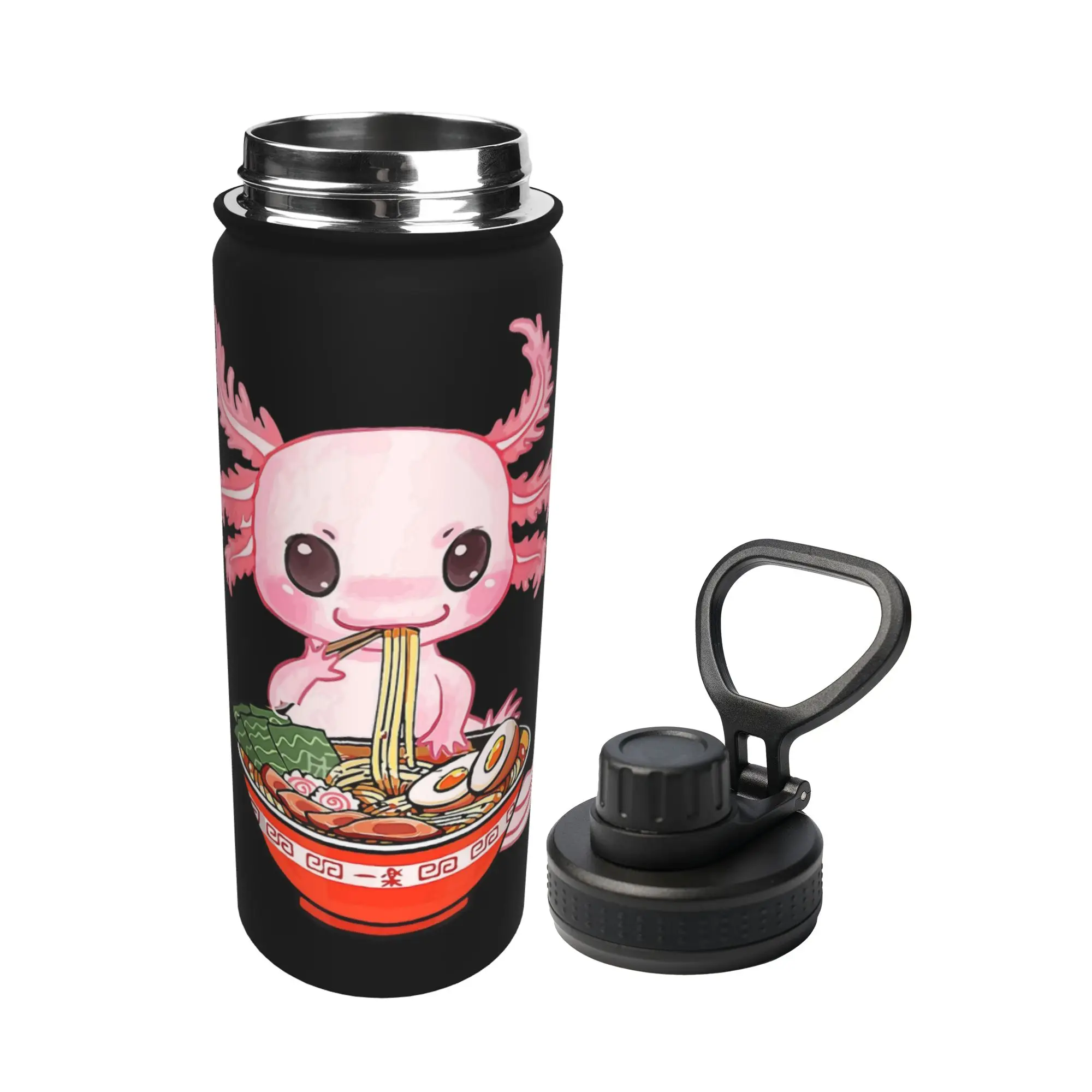 Kawaii Axolotl Eating Ramen Noodles Anime 18OZ Sports Insulated Kettle  Thermal Cup Stainless Steel Outdoor Mug 18OZ