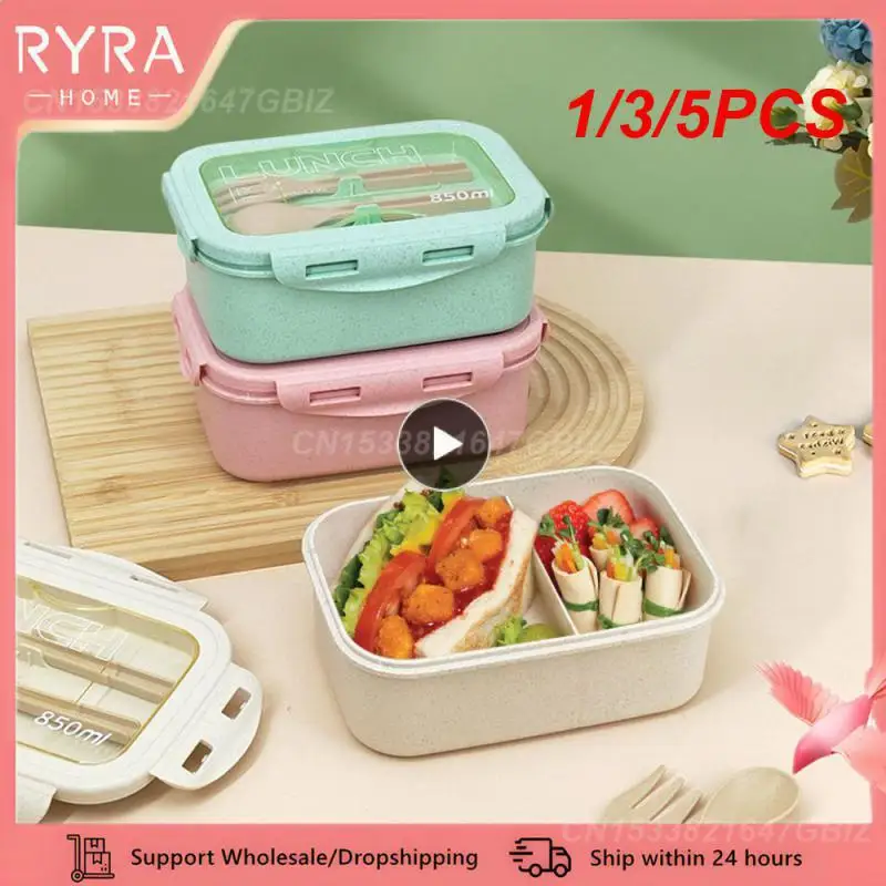 1/3/5PCS Wheat Straw Lunch Box Sealing Leak-proof Not Afraid Of Loosening Lunch Box Transparent Lid Design 850ml Bento Box