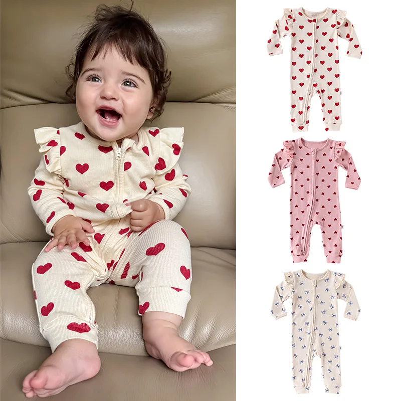 0-24M Newborn Kid Baby Girl Romper 100% Cotton Autumn Winter Clothes Long Sleeve Heart Print Jumpsuit Cute Princess Outfit