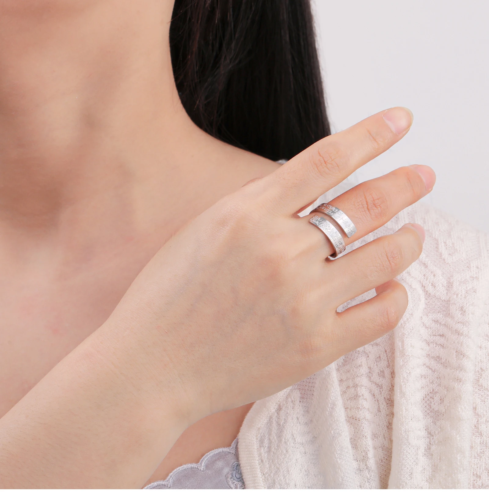 CoolTime Ayatul Kursi Edelstahl Verstellbarer Ring mit Koran-Kalligraphie Muslimischer Schmuck Eid Al Adha Muhammad Segen – Detail 13