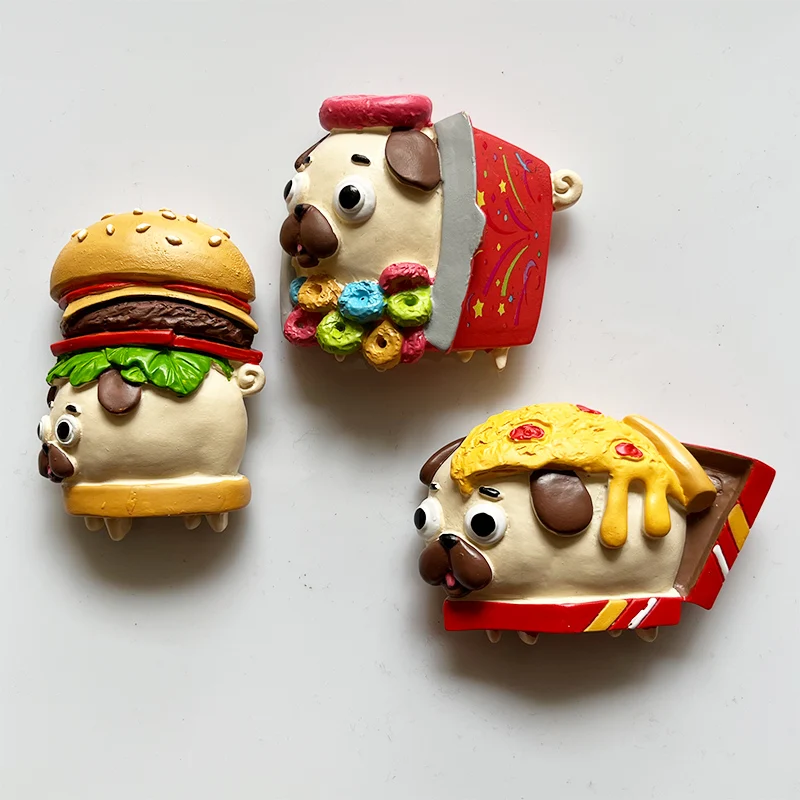 Creative cute cartoon burger pizza doughnut Dog magnet refrigerator sticker resin magnetic sticker