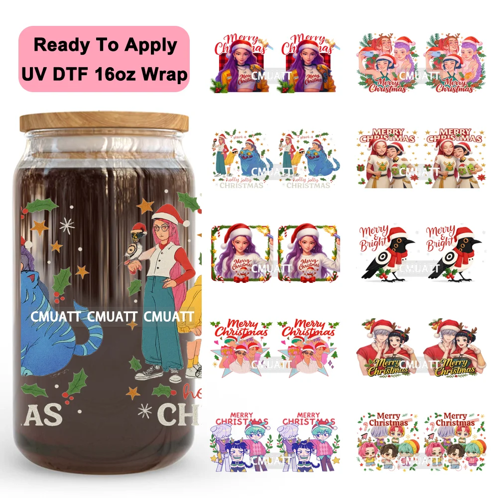

Demon Hunters Xmas Holiday Kpop Idol Group UV DTF Cup Wrap Ready To Apply Transfer Stickers Waterproof For 16OZ Libbey Glass Can