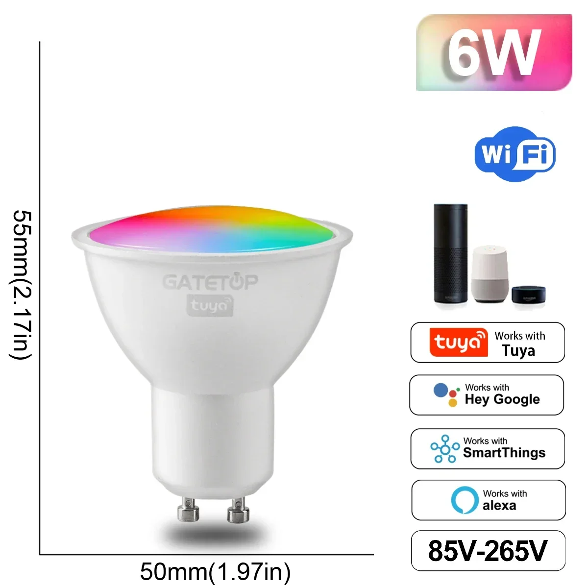 Лампа Tuya GU10, Lámpara Led RGB con Control inteligente wifi, para Google Assisatnt Smart Life, AC100V 85V-265V,bombilla с регулируемой яркостью