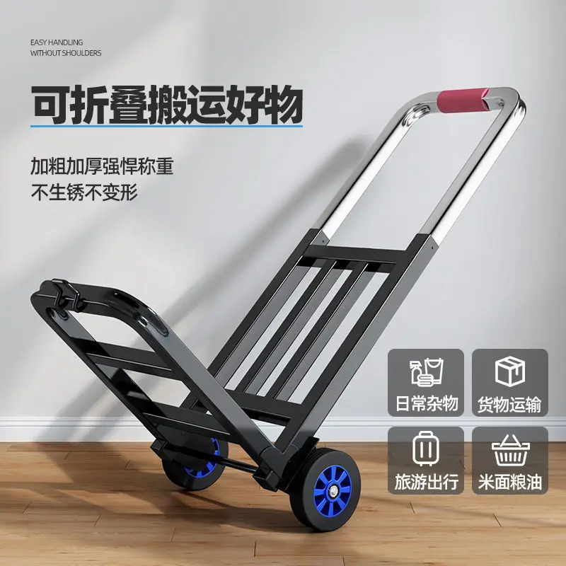 Hand Carts Trolleys Small Pull Cart Folding Household Carry Trailer Shopping Grocery Stall Trolley Material Handling Tools