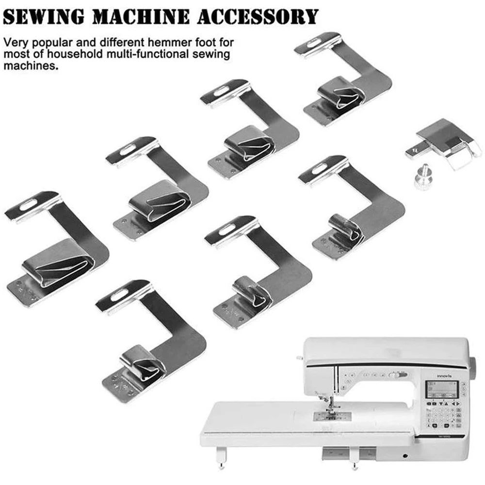 7pcs Adjustable Rolled Hem Foot Sewing Machine Presser Foot Hemmer Foot Set for Singer Brother Janome Babylock Juki Accessories