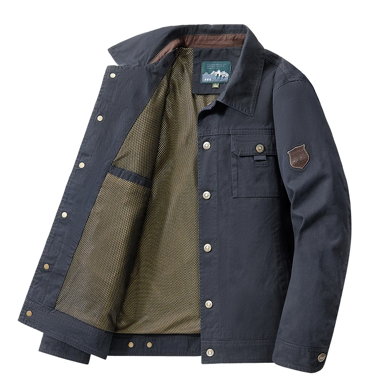 LEOSOXS-veste à revers de style printemps et automne pour hommes, vêtements de travail multi-poches 