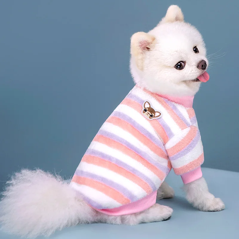 Autumn and Winter Rainbow Striped Pet Clothes Cute and Warm Teddy Cat Clothing Dog Supplies Dog Hoodie Schnauzer Costume