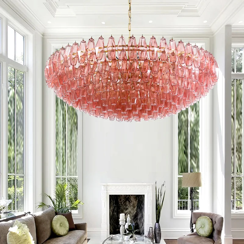 2026 Brown ceiling glass chandelier, dimmable, suitable for home decoration in living room, LED, stainless steel lustre