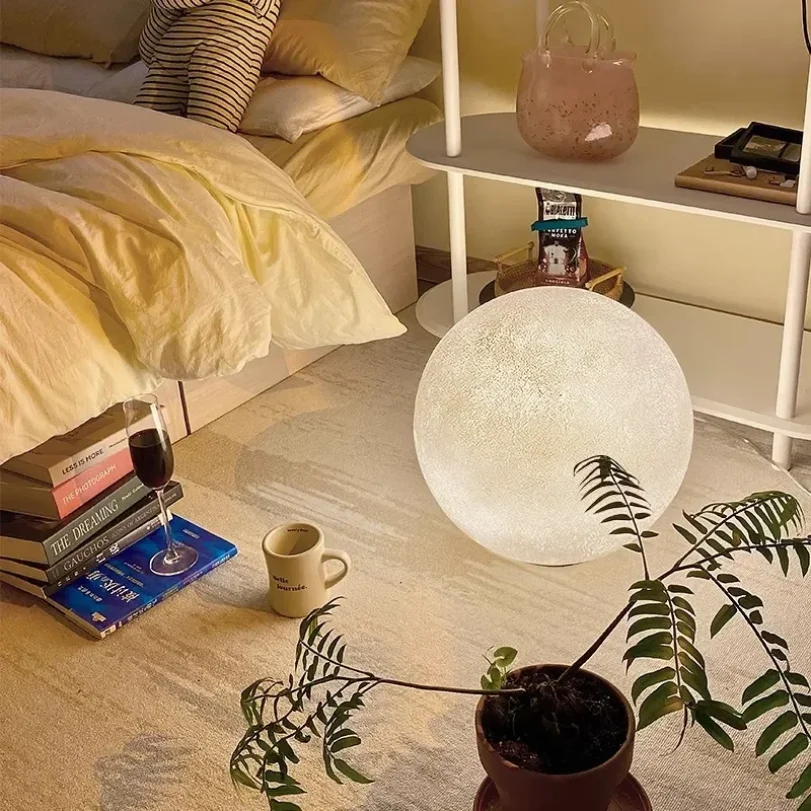 3d Moon Ball Floor Lamp Home Decoration Living Room Bedroom Atmosphere Modern Lustre Table Light Lighting Planet Plug In