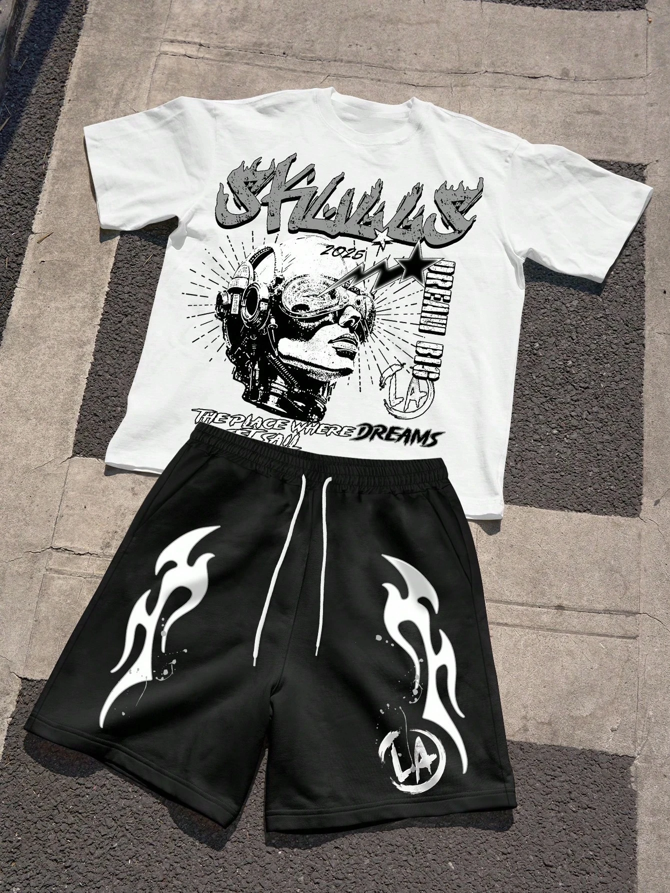 

Мужской быстросохнущий костюм в американском стиле в стиле хип-хоп Y2K с буквенным рисунком, дышащие, удобные, стильные, уличные повседневные футболки и шорты, комплекты