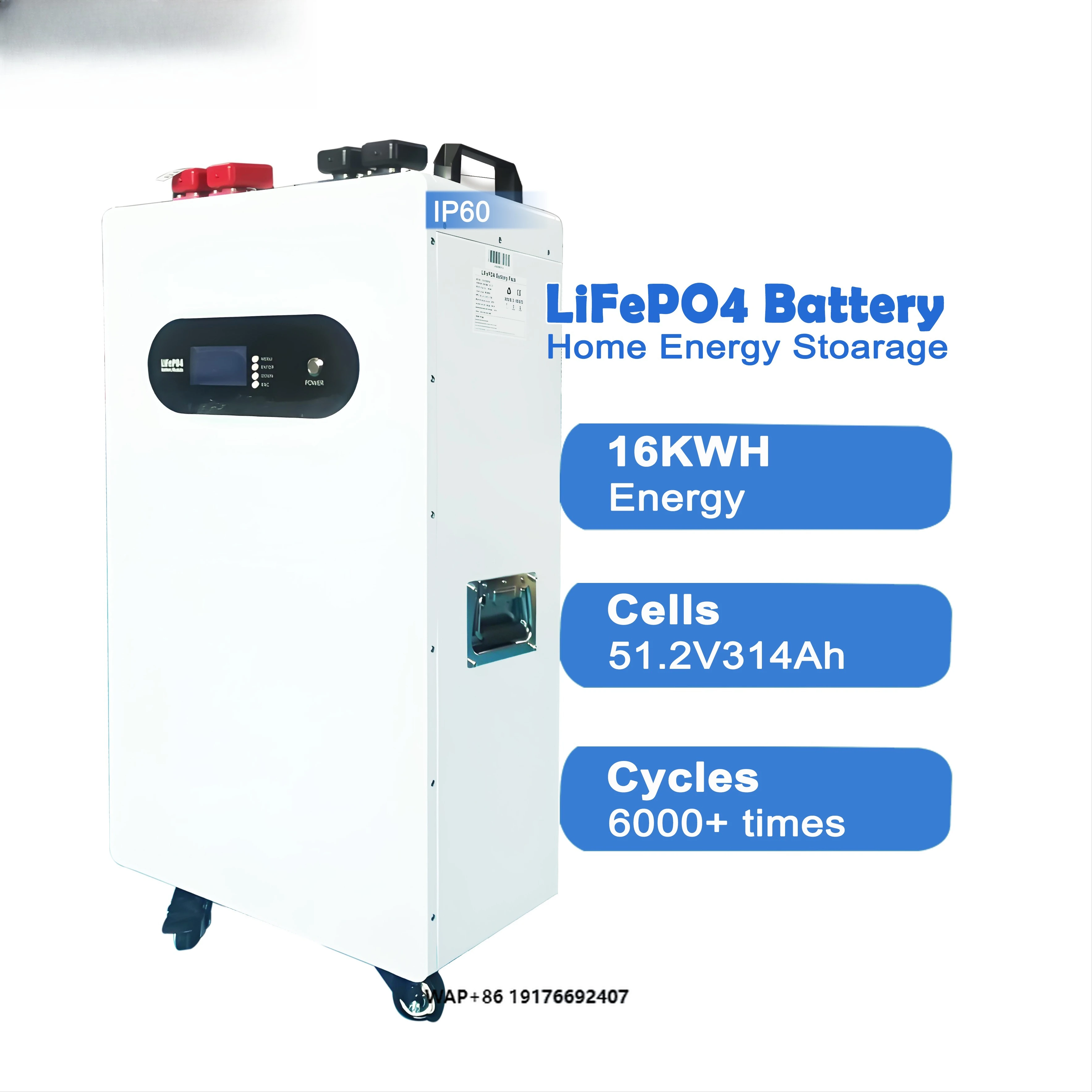 

16KWh High Capacity Home Battery Lifepo4 Rechargeable Generator Backup 51.2V 314Ah Solar Storage Battery Standing with Wheels