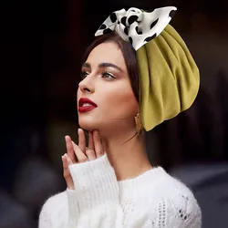 French Retro Women's Turban Cap Polka Dot Bowtie Satin Lining Head Wrap Bonnet Female Headscarf Hat Muslim Under scarf Hats