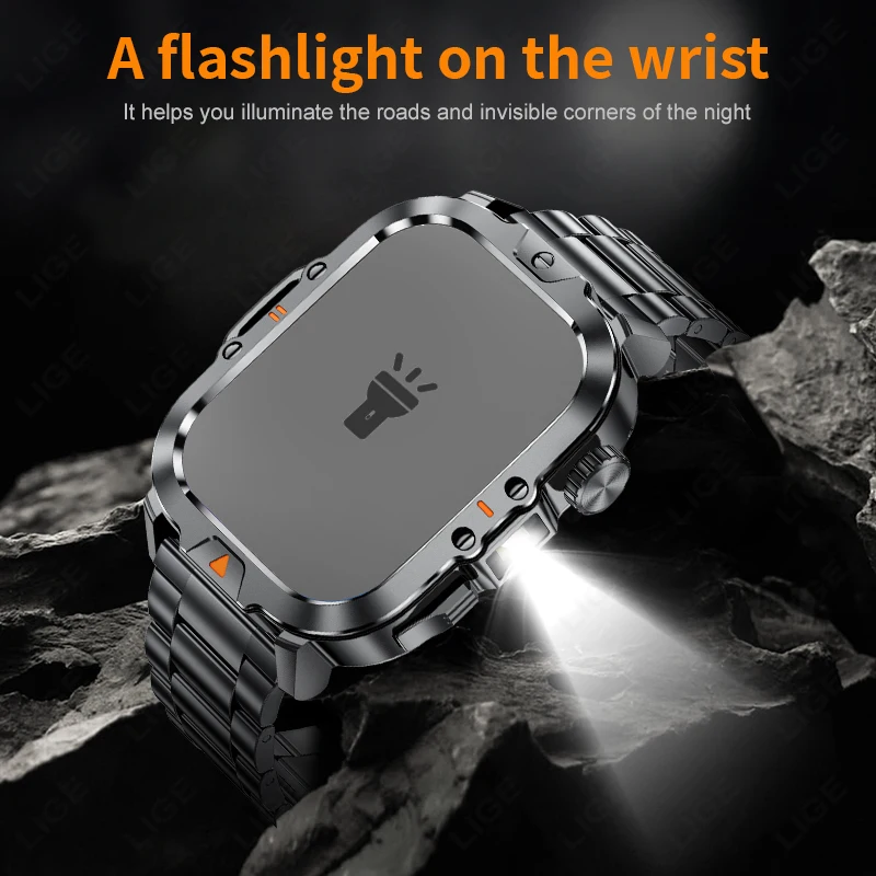 LIGE V17 LED Light Smart Watch Men Bluetooth Call Outdoor Sport Bracelet IP68 Waterproof CNC AI Voice Smartwatch For Android IOS