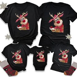 2022 Family Clothing Set Christmas Matching Clothes Mother Daughter Short Sleeve T-Shirts Black Christmas Santa Mother Kids Tops