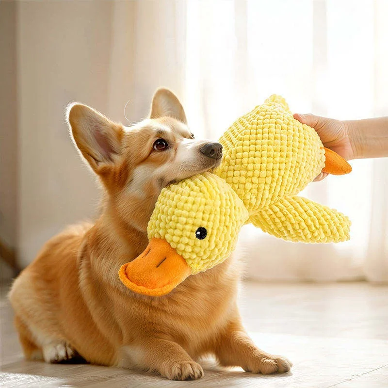 Plush Duck Dog Toy Bite Resistant Squeaky Puppy Teething Toy Soft Stuffed Duck Companion for Sleeping Stress Relief Pet Chew Toy