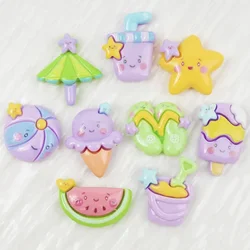 10/100pcs Cartoon Beach Umbrella Slippers Series Decorated Flatback Resin DIY Cabochon Crafts Supplies Hair Clips Decor Material
