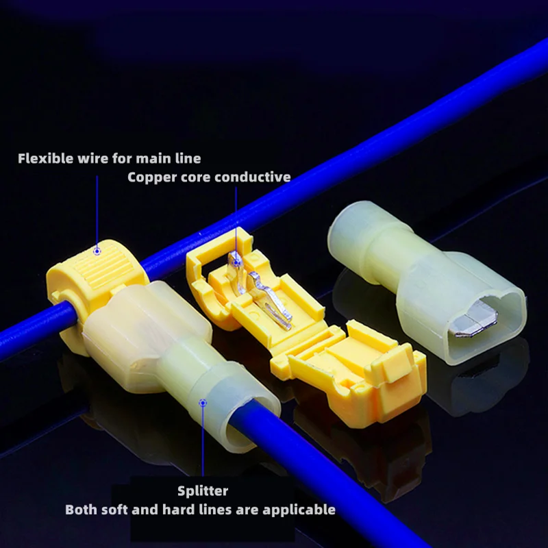 50 PCS,T-Shaped Crimp Terminal Blocks,Electrical Connector Connection Clamps,Quick-Free Stripping Plugs,Cable Connector Plug