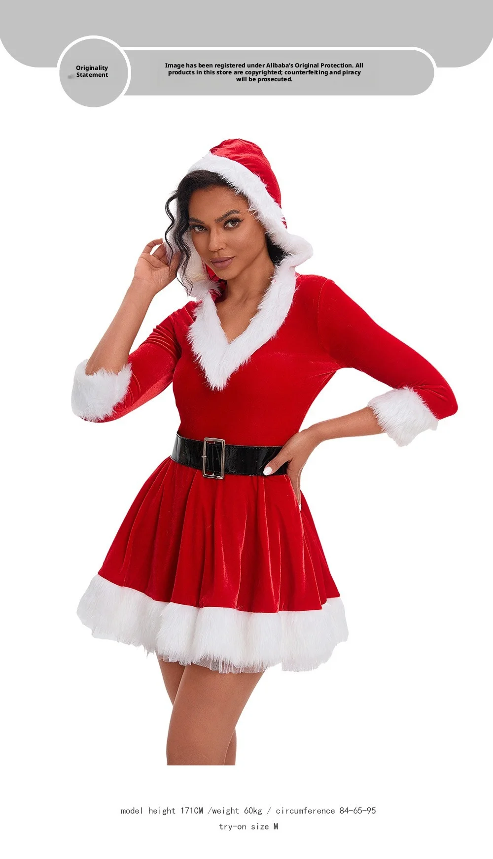 Mini-Robe Mère Noël en Velours à Capuche – photo 2