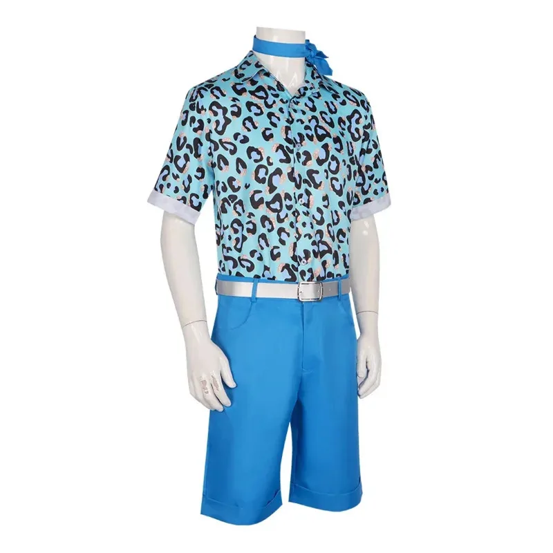 2023 Movie Barbi Costume Outfit 70s 80s Hippie Disco Barbie Ken Colorful Shirts Shorts Belt Set Halloween Cosplay For Men