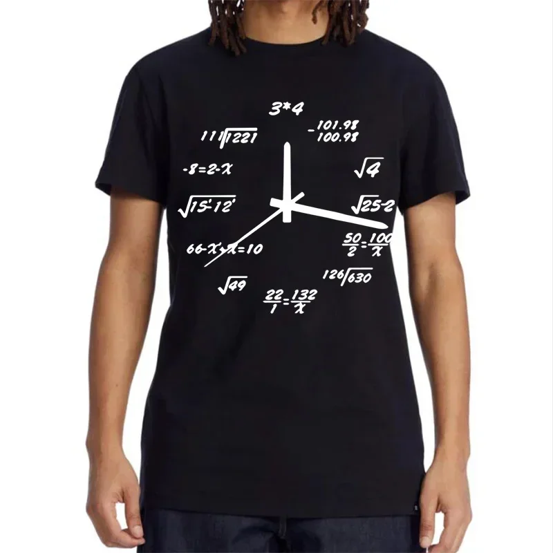 Men's T-shirt Cotton Blend Casual Funny Math Clock Print Summer Loose O-neck T Shirt for Men Short Sleeve T-shirt Male Tops