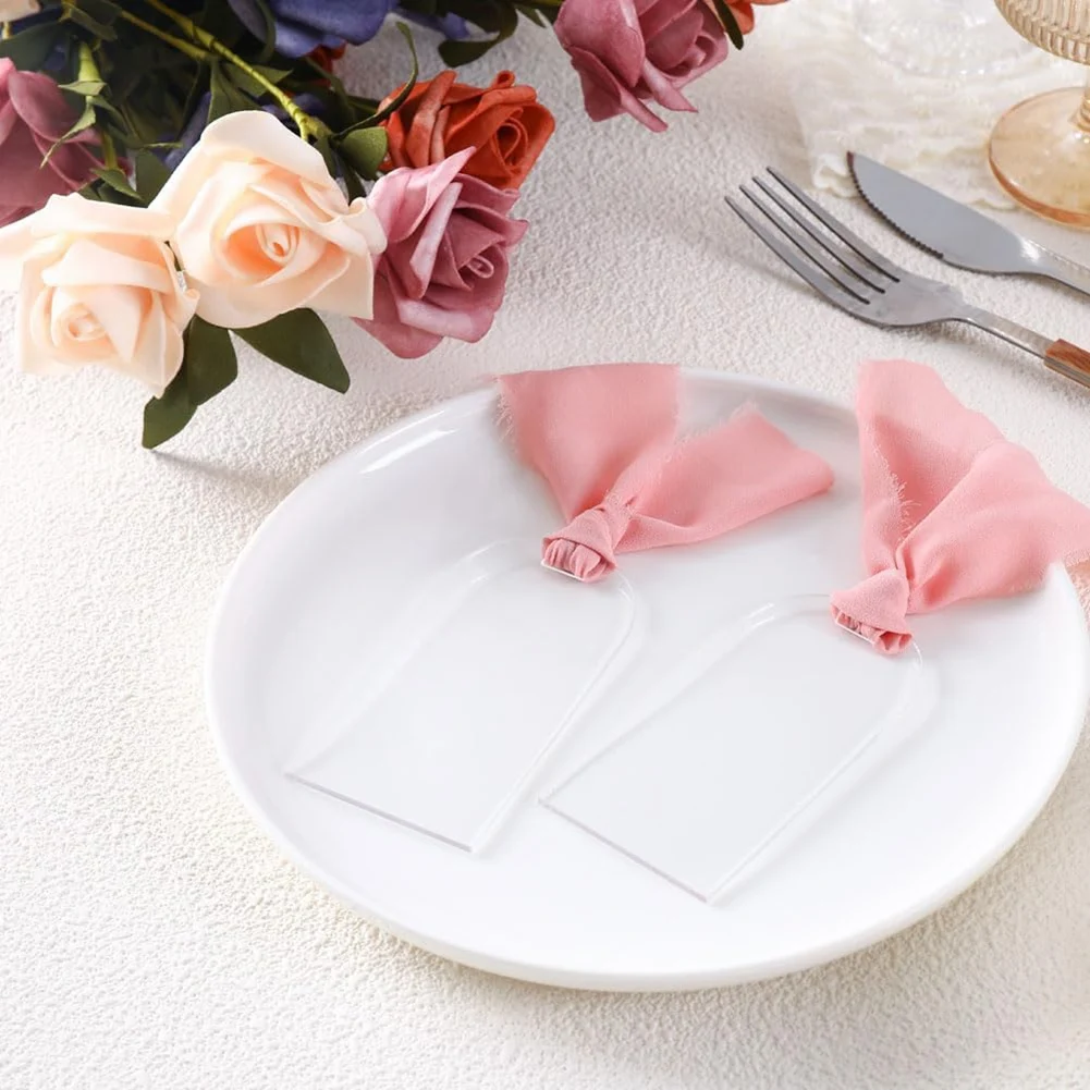 KYCOR-50 Stück Acryl-Tischkarten für Hochzeiten, blanko, gewölbte, mattierte Hochzeits-Reservierungsschilder für Acryl-Namensschilder, Sitzplatz-Etiketten mit Band